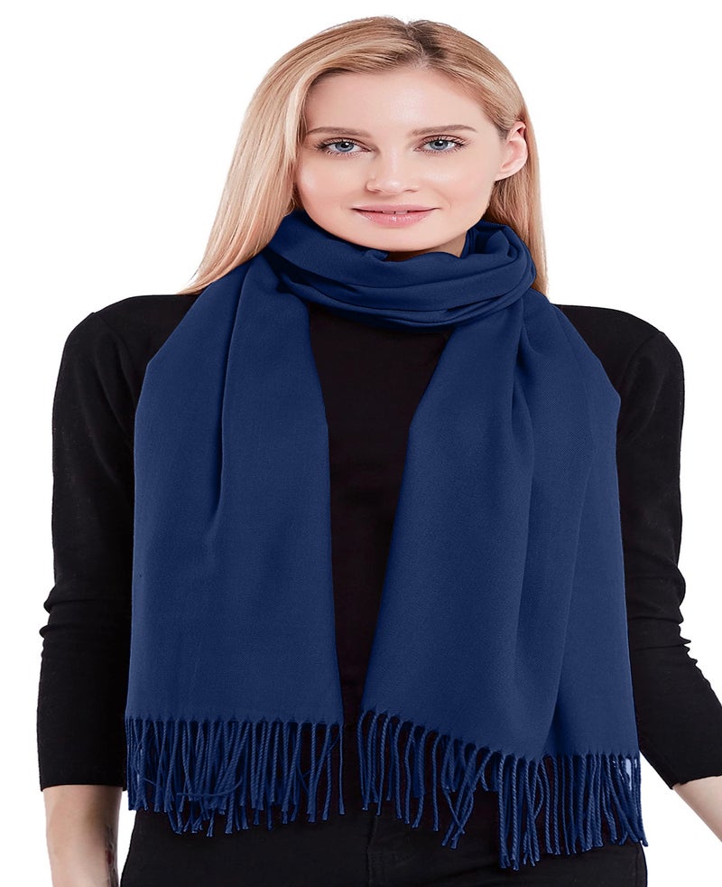 CJ Apparel Navy Blue Thick Solid Color Tassels Design Cotton Blend Shawl Seconds Scarf Wrap Stole Throw Head Wrap Pashmina New - Image 5